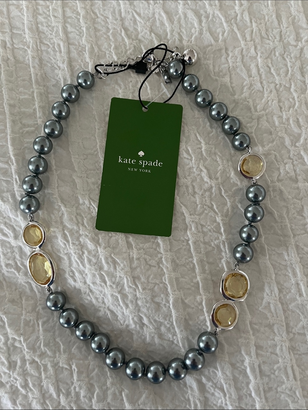 kate spade Gray Pearl Necklace with Gold-Tone Yellow Gem Accents